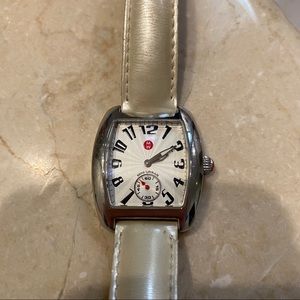 Michele Pearl White Leather Strap Watch